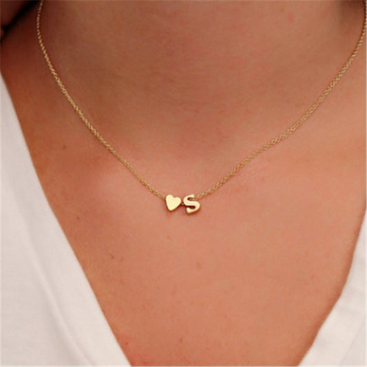 Peach Heart Shaped Custom Letter Chain Necklace
